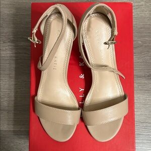 Kelly & Katie Hailee Beige Ankle-Strap Block Heel Sandals